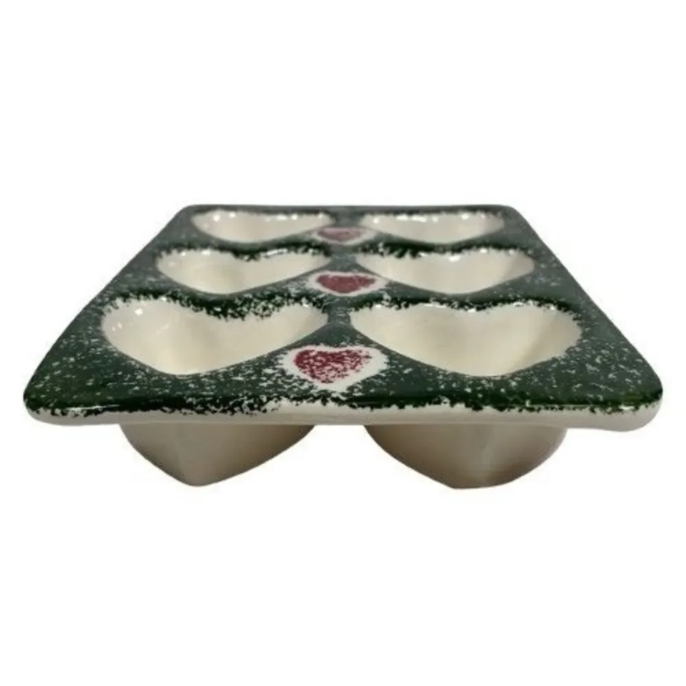 Spongeware Stoneware Heart Muffin Cupcake Baking Pan Cottagecore Granny Core